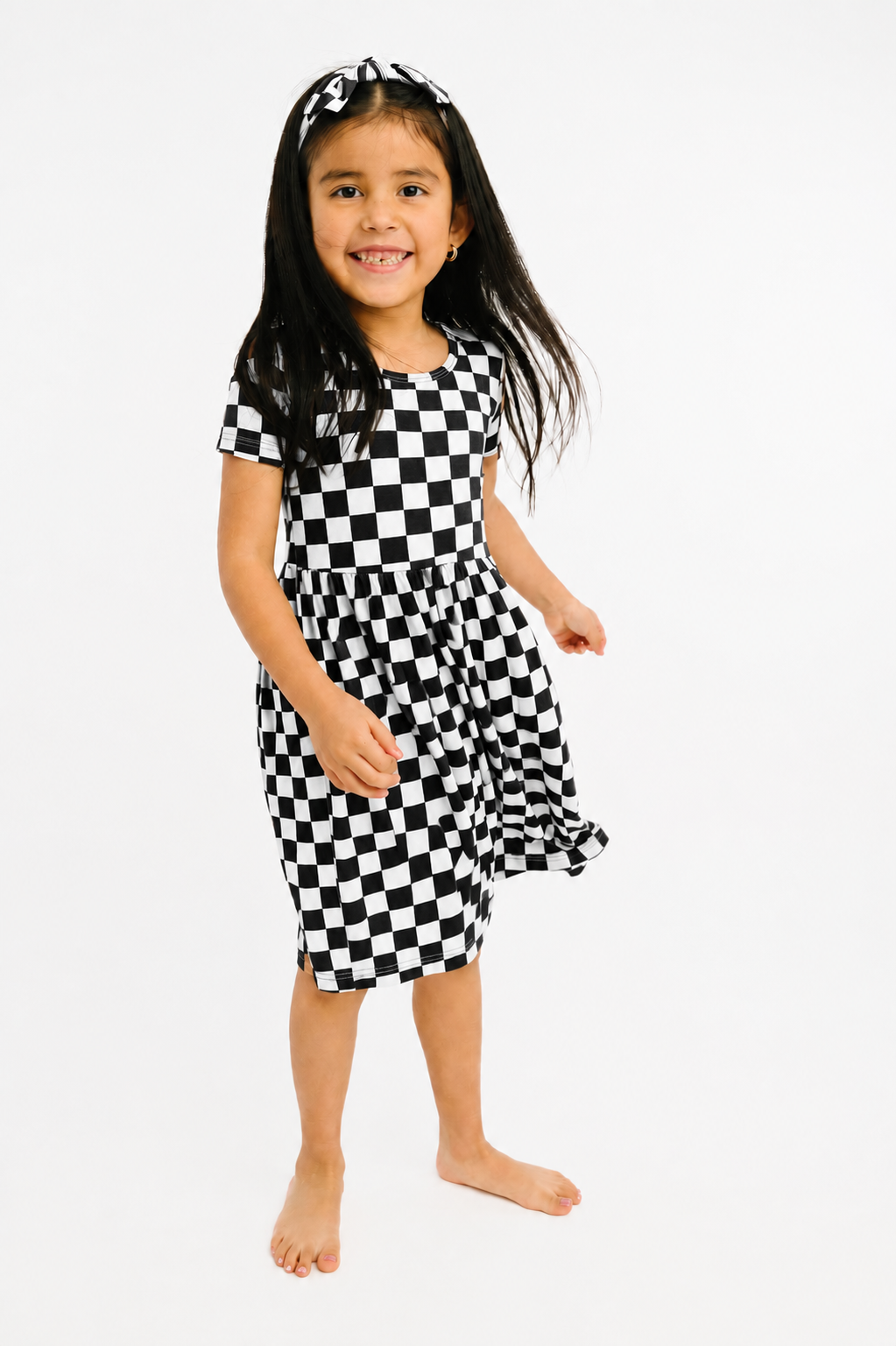Black Checkered Short Sleeve Bamboo Dress