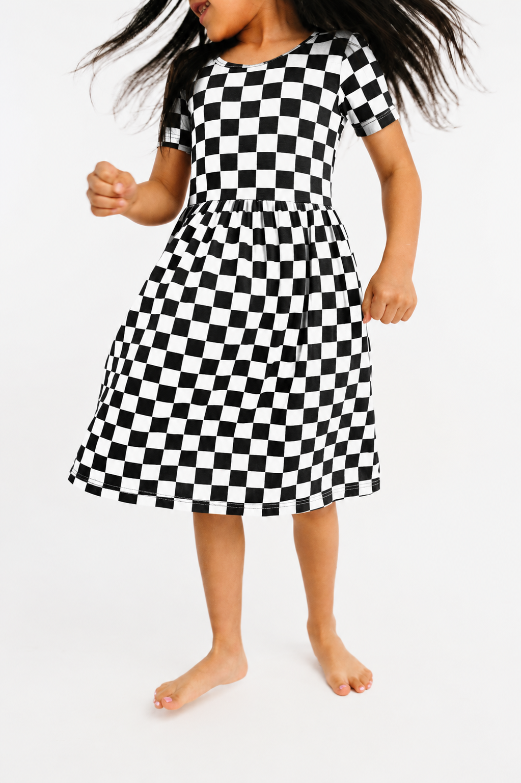 Black Checkered Short Sleeve Bamboo Dress