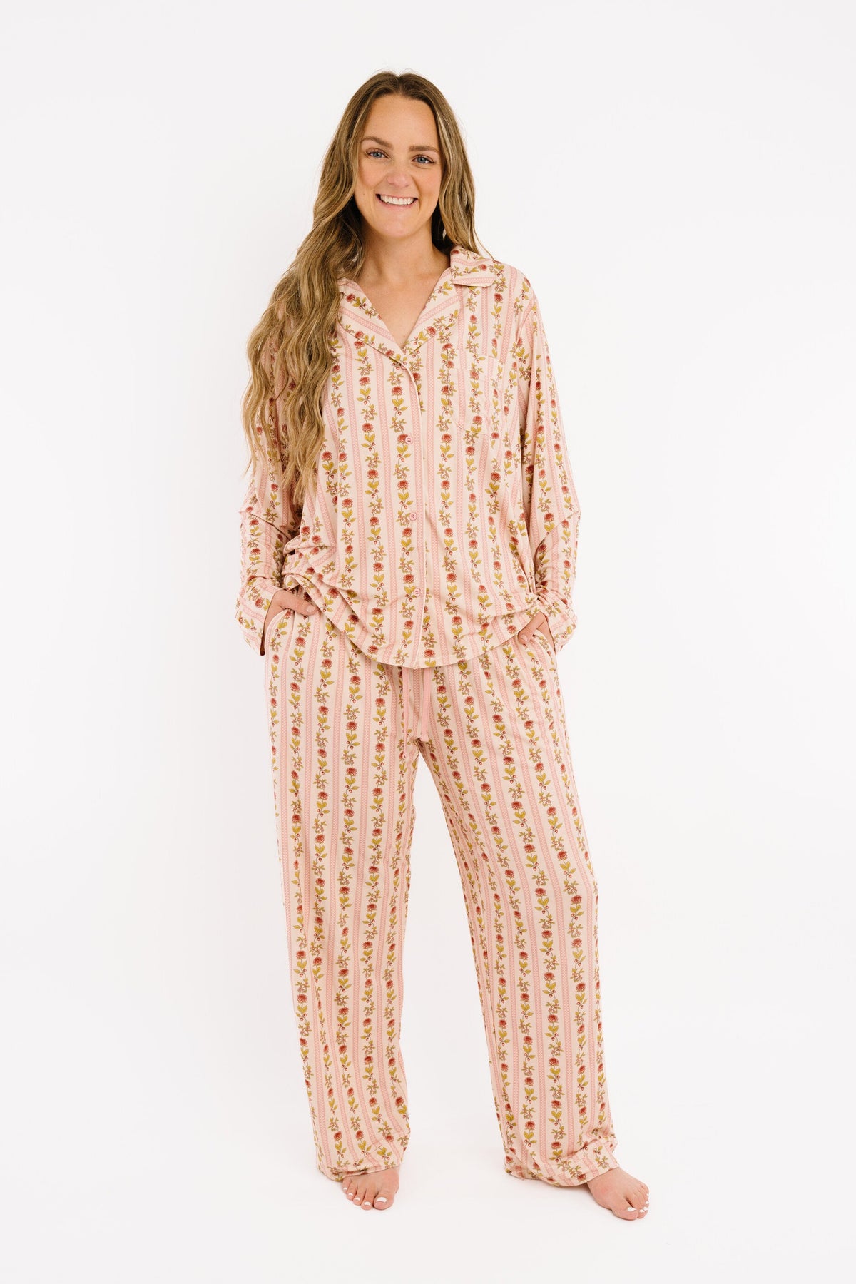 Vintage Floral Stripe Women's Bamboo Set