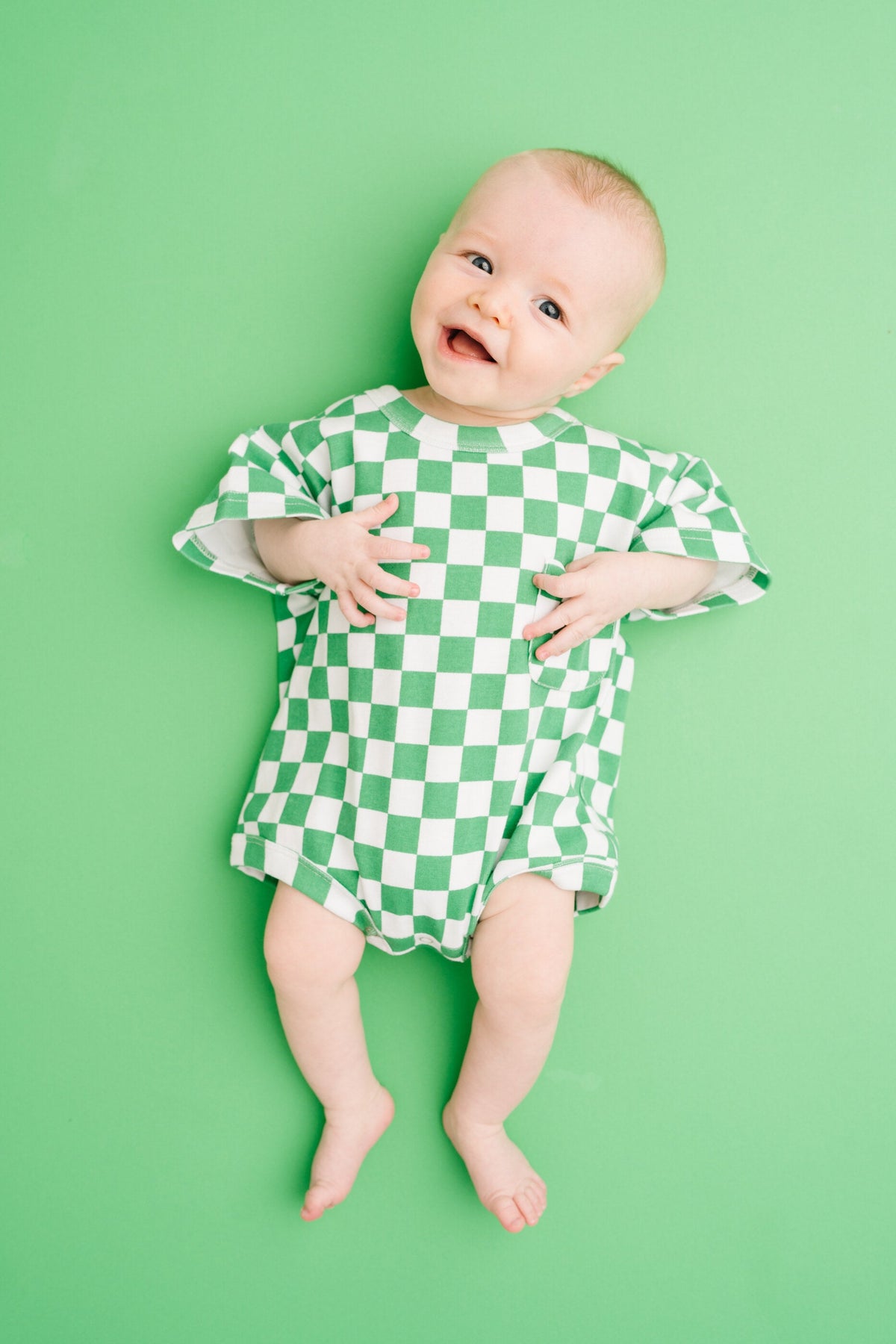 Green Checkered Pocket Romper