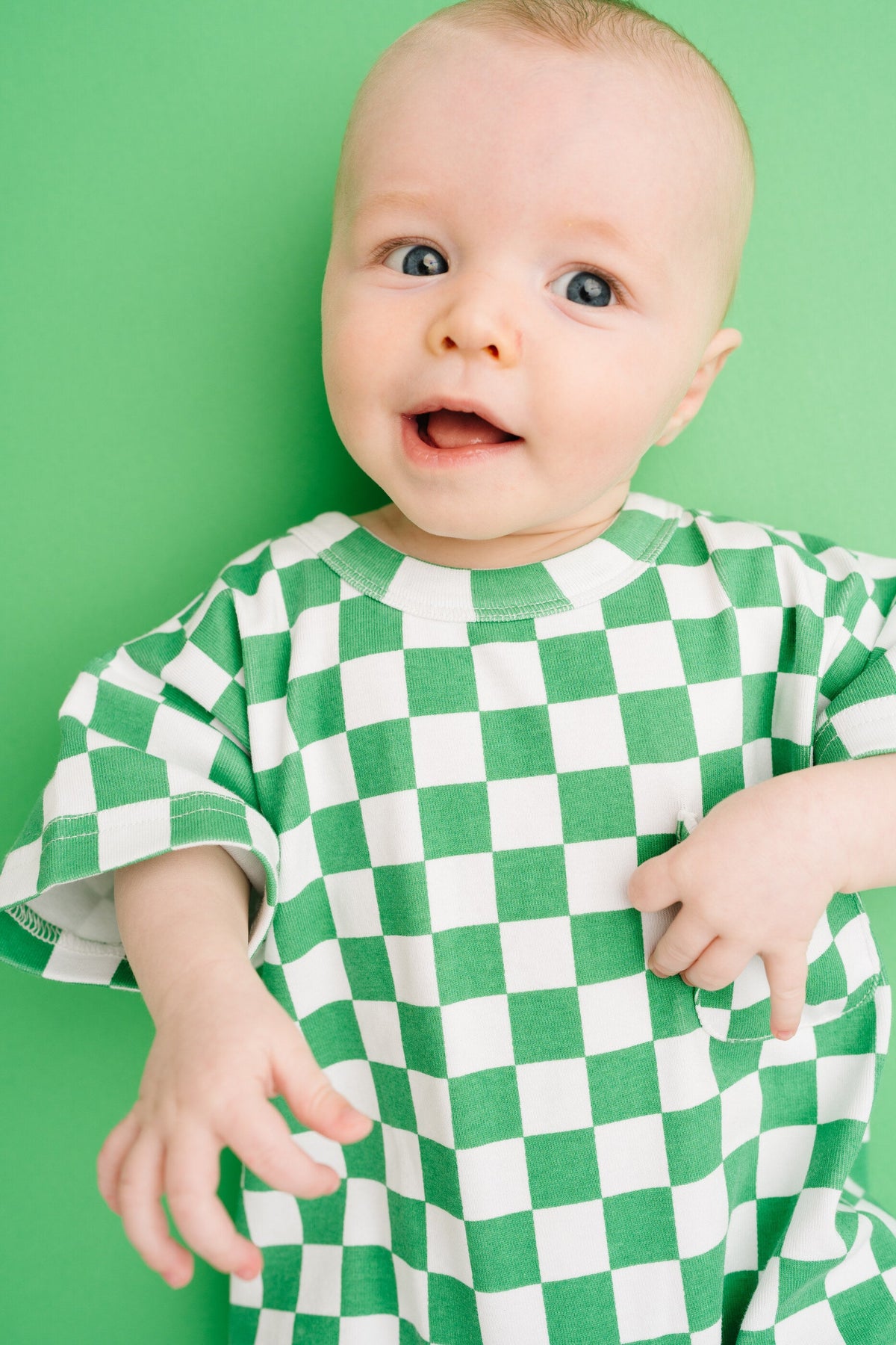 Green Checkered Pocket Romper