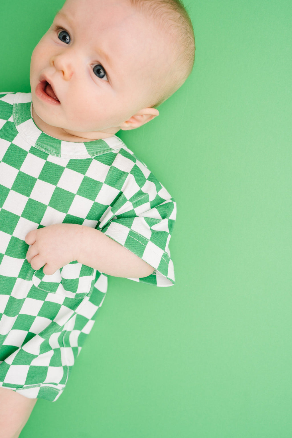 Green Checkered Pocket Romper