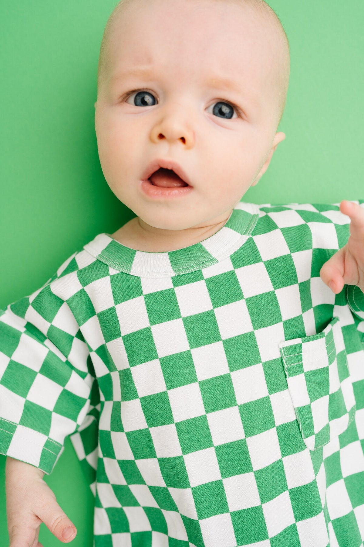 Green Checkered Pocket Romper