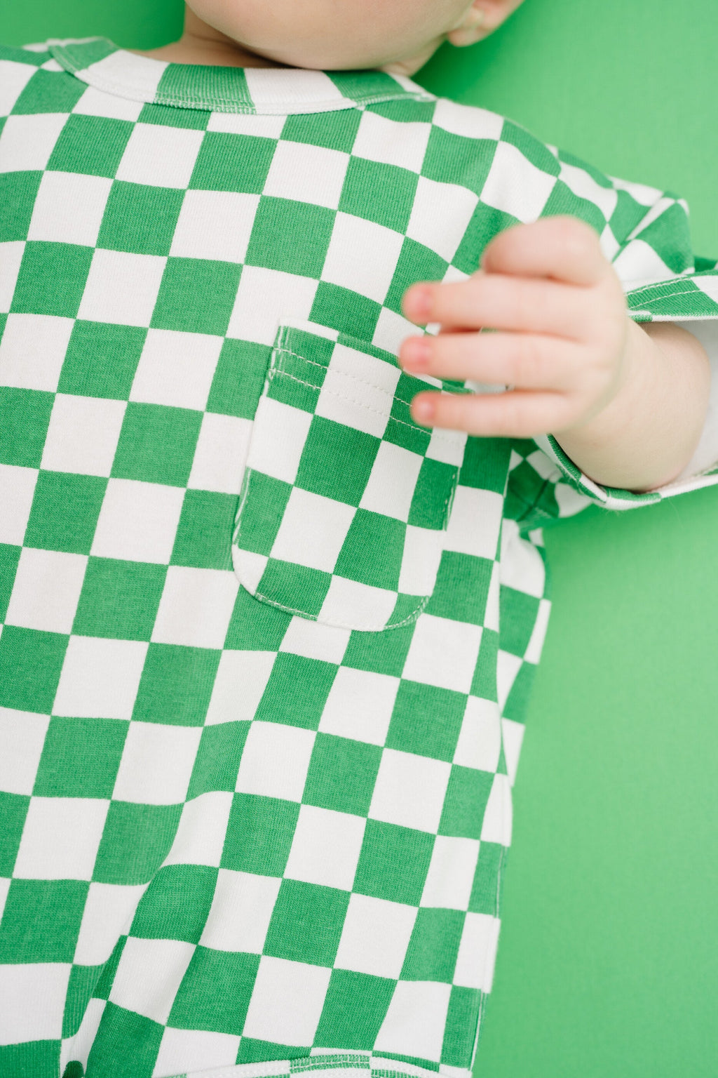 Green Checkered Pocket Romper