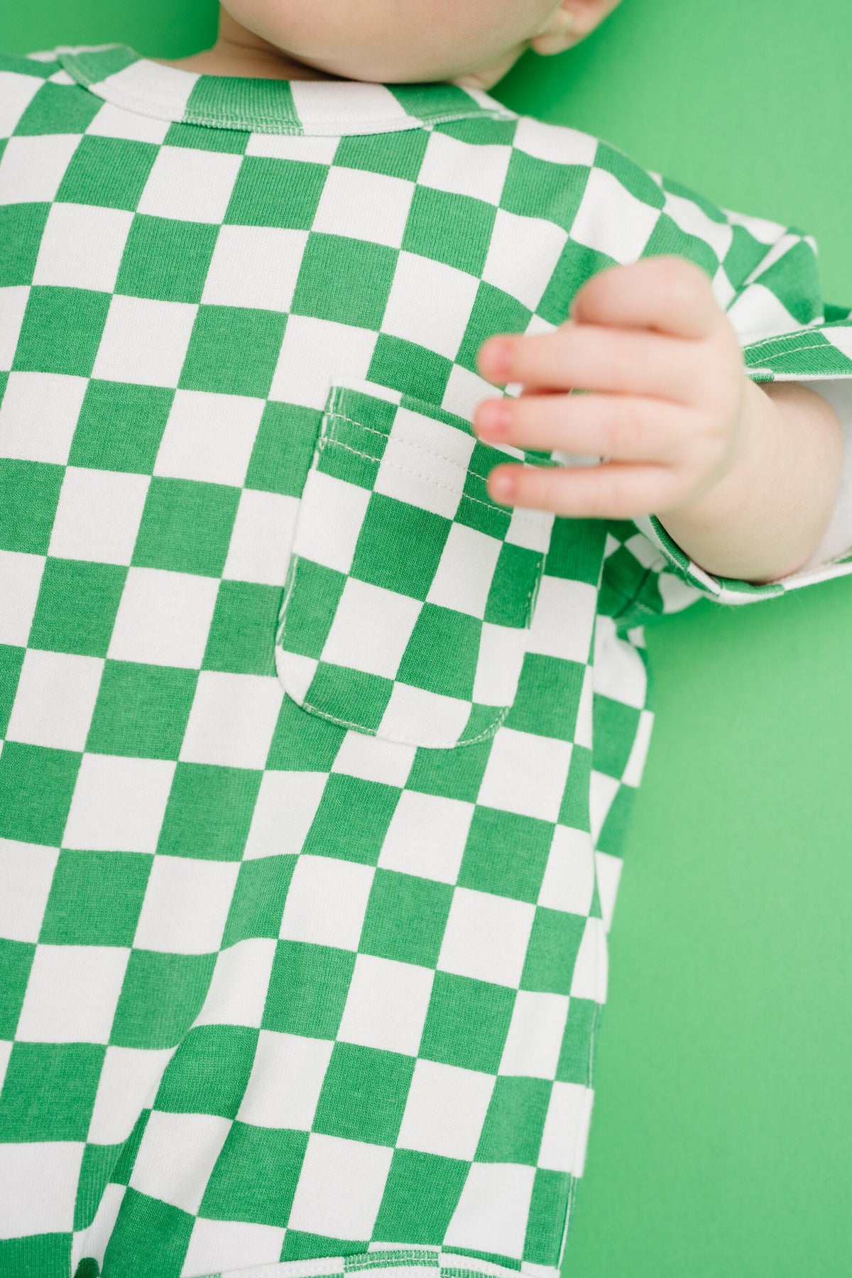 Green Checkered Pocket Romper