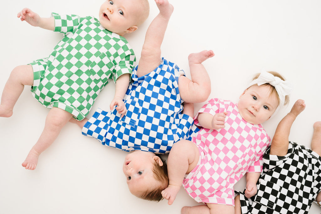 Green Checkered Pocket Romper