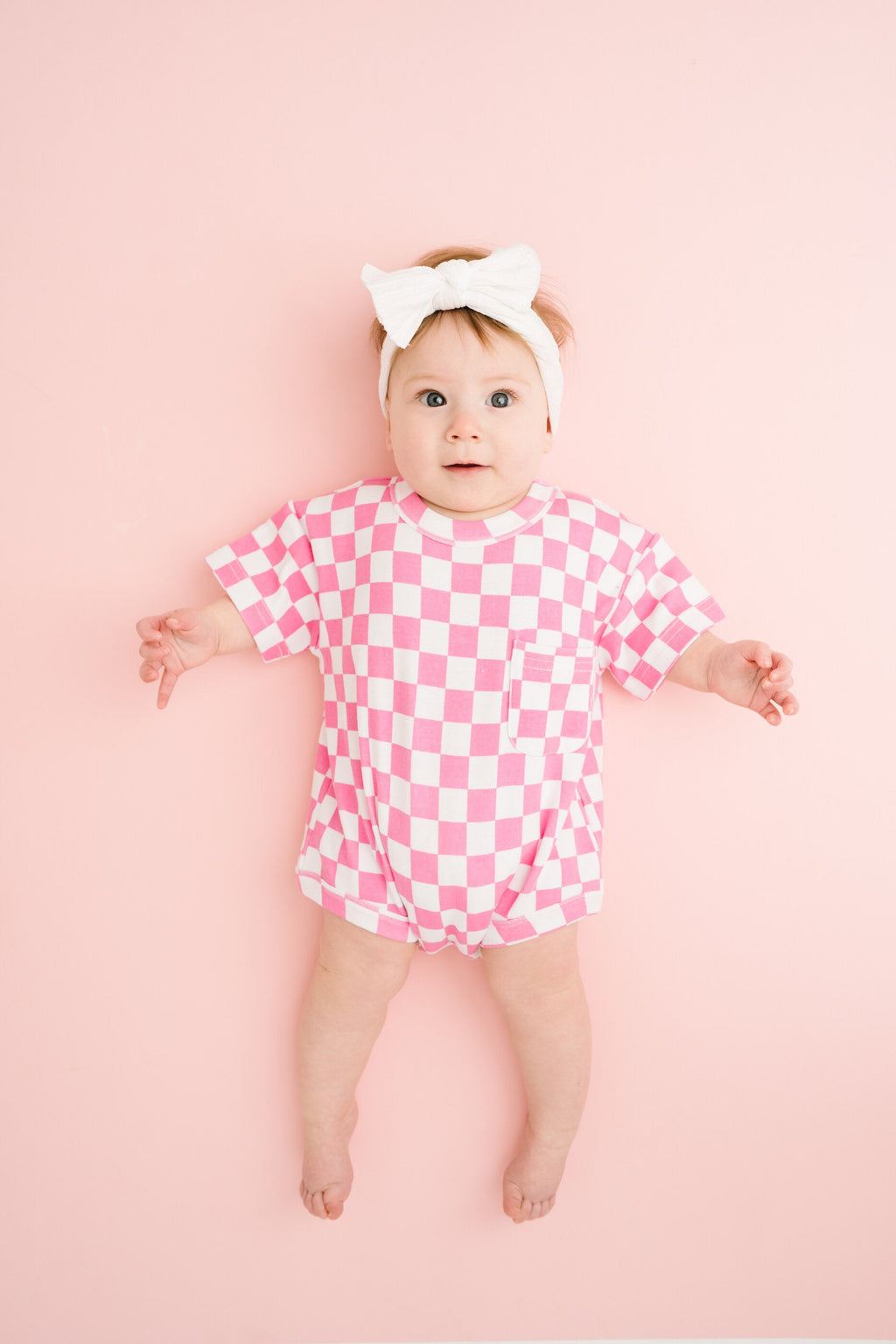 Pink Checkered Pocket Romper