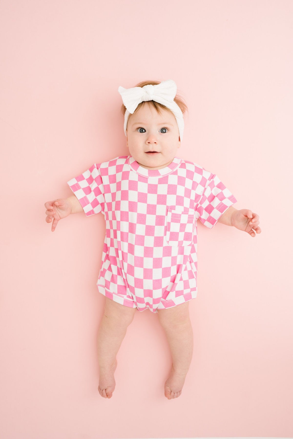 Pink Checkered Pocket Romper