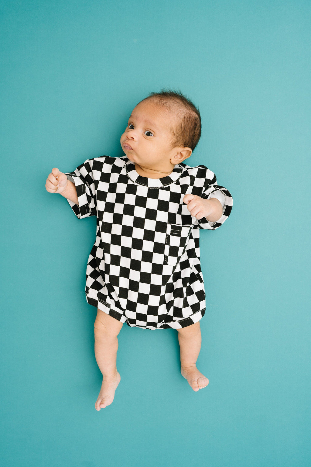 Black Checkered Pocket Romper