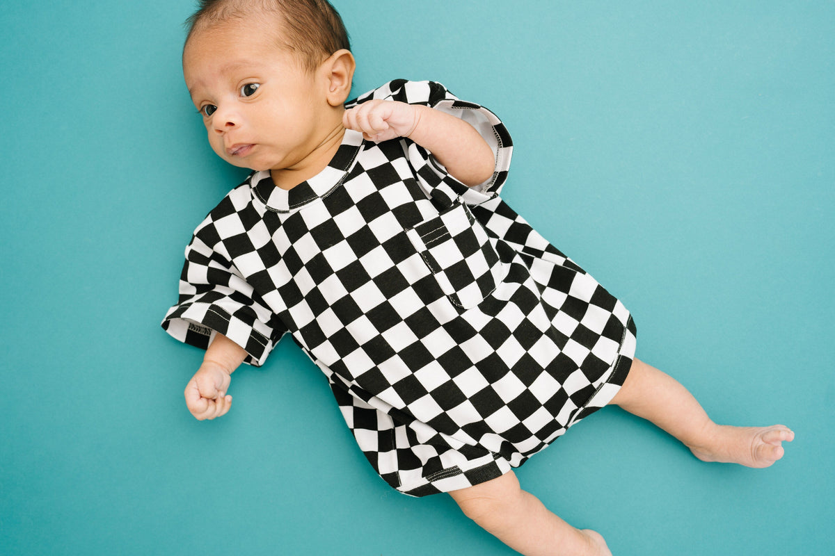 Black Checkered Pocket Romper