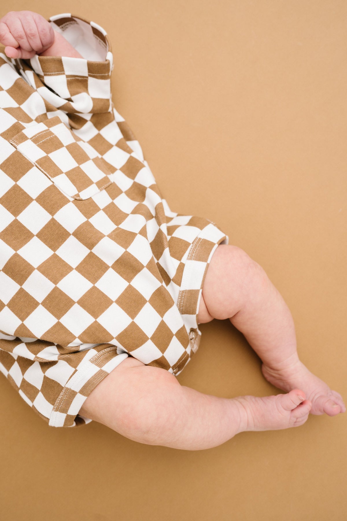 Brown Checkered Pocket Romper