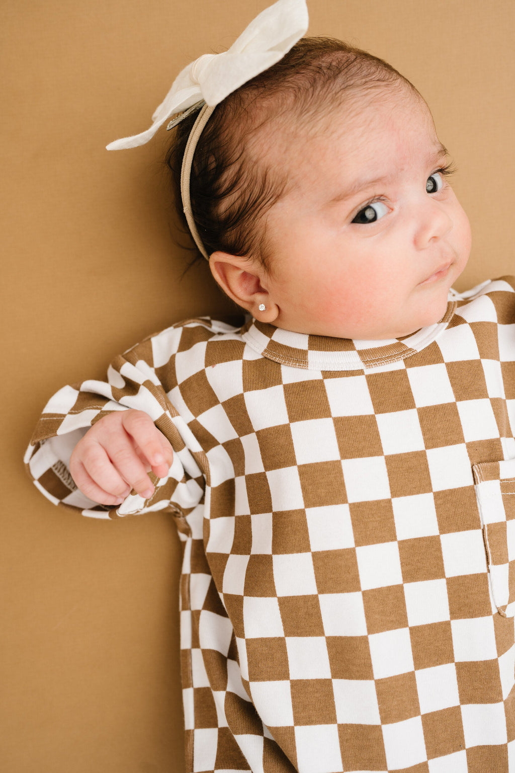 Brown Checkered Pocket Romper