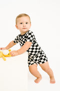 Black Checkered Bamboo Shorts Set