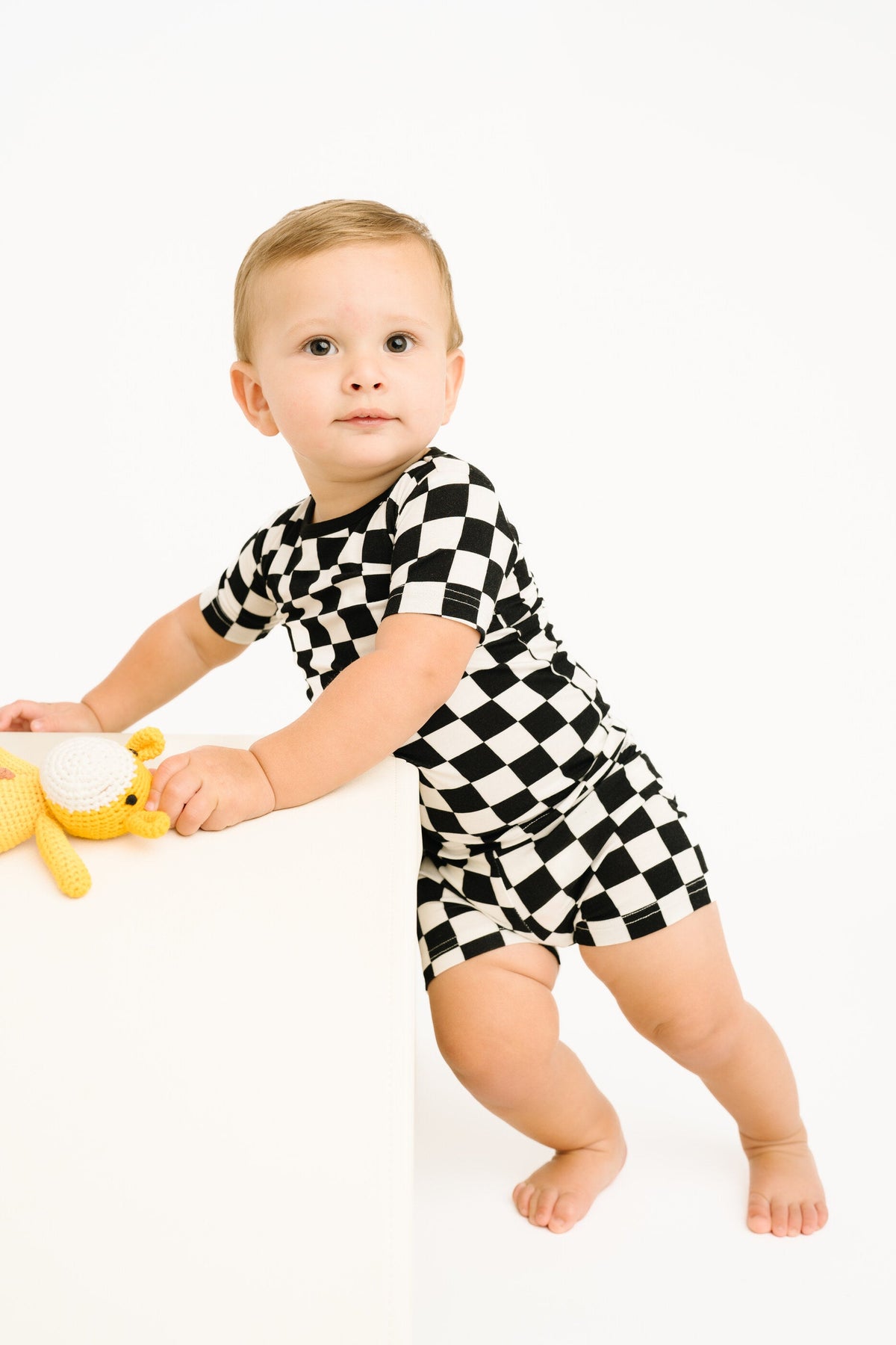 Black Checkered Bamboo Shorts Set