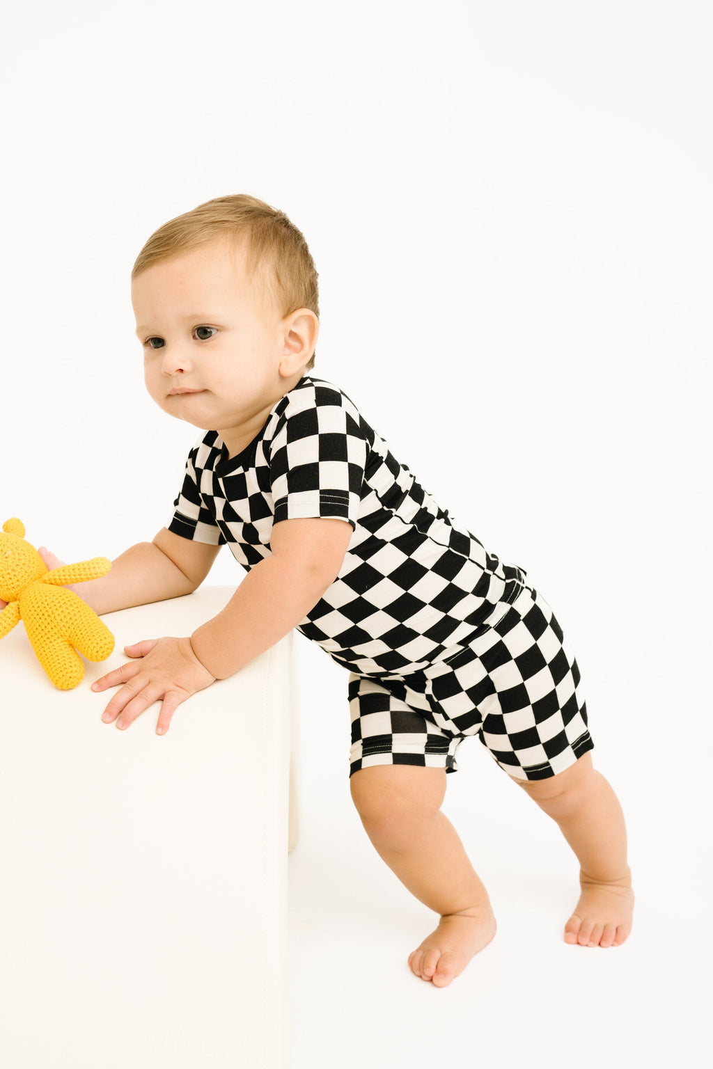 Black Checkered Bamboo Shorts Set