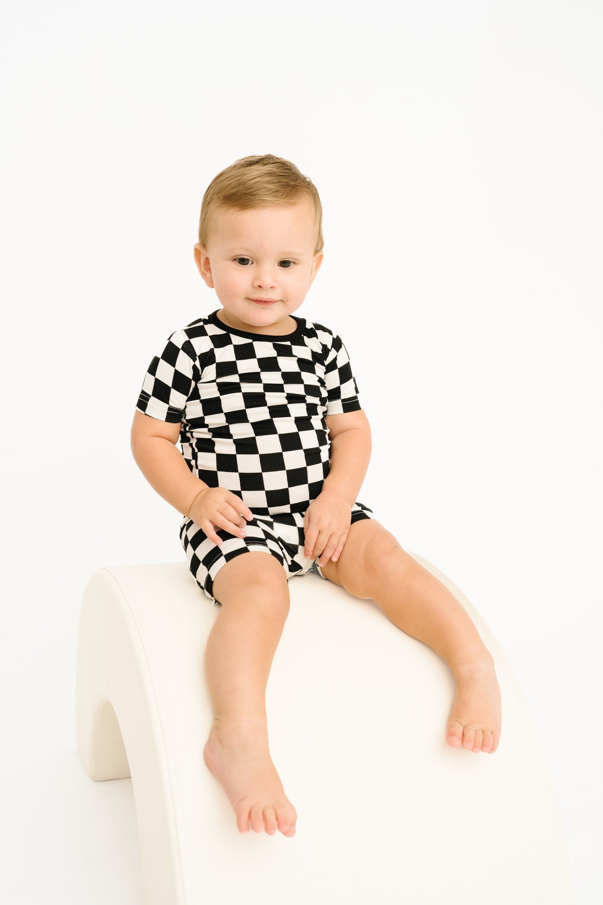 Black Checkered Bamboo Shorts Set
