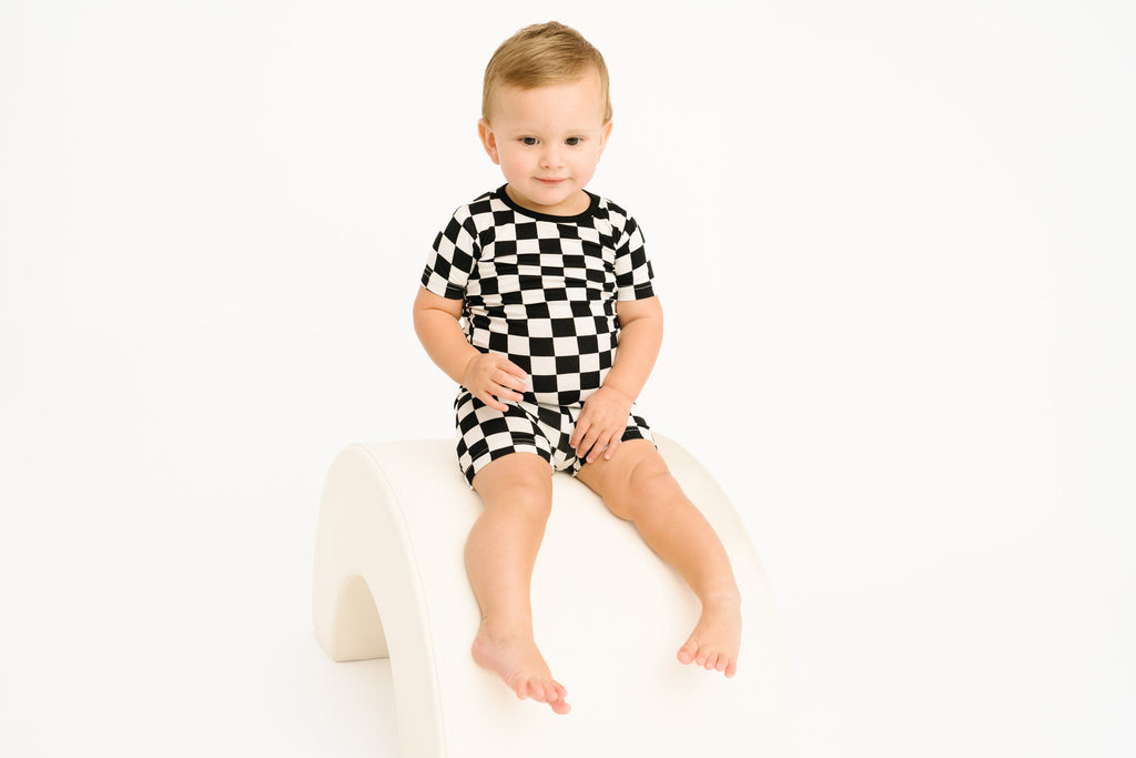 Black Checkered Bamboo Shorts Set