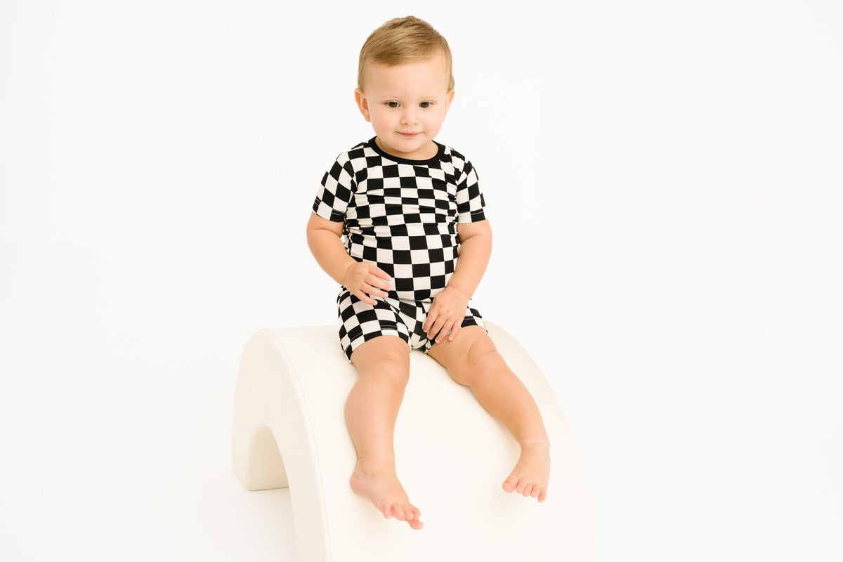 Black Checkered Bamboo Shorts Set