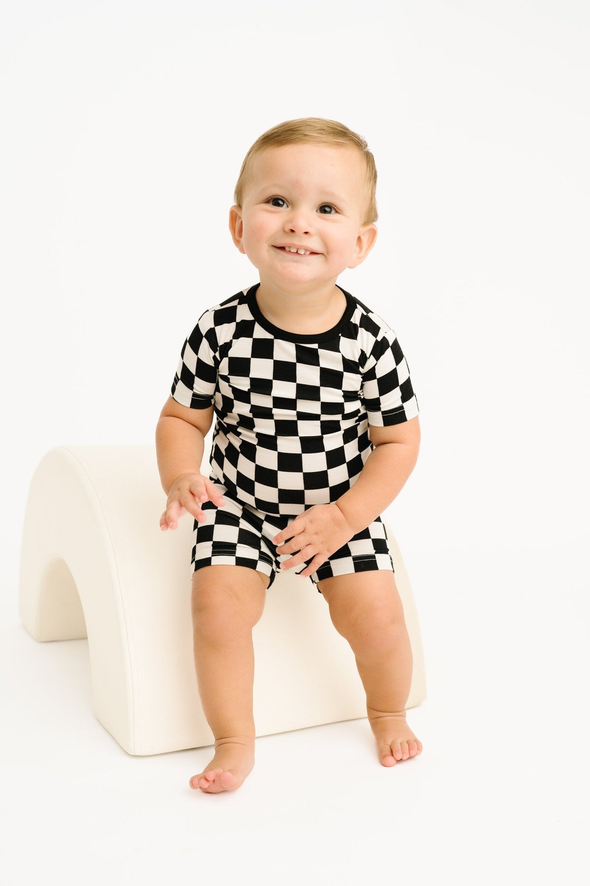 Black Checkered Bamboo Shorts Set